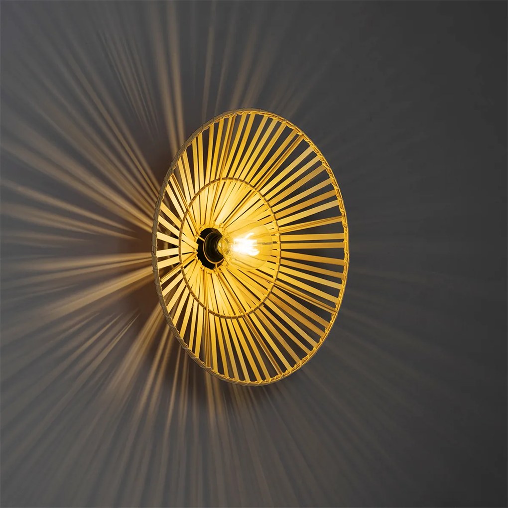 Oosterse wandlamp zwart met naturel bamboe - Pua