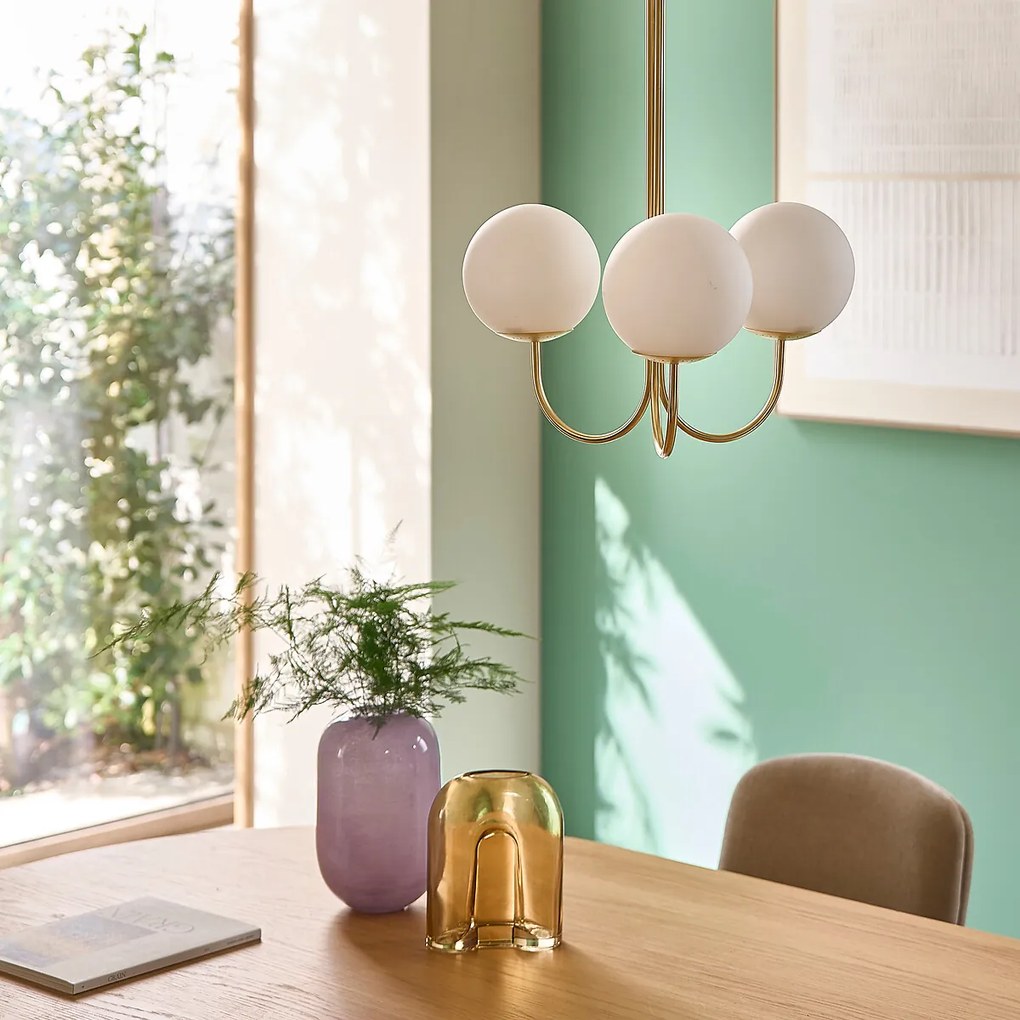 Hanglamp in messing en opaline glas, Moricio