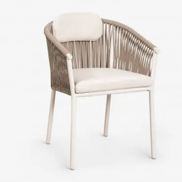 Set Van 4 Stapelbare Tuinstoelen Met Armleuningen Van Aluminium En Gevlochten Touw Ondina Tapioca Beige - Sklum