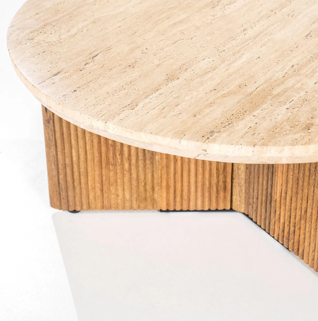 Ronde Salontafel Met Travertin Blad - 78 X 78cm.