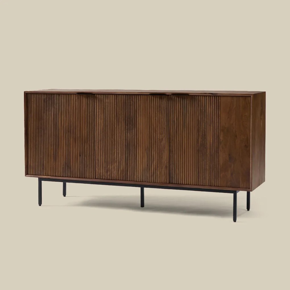 Houten Dressoir Met Ribbel Deuren - 160x40x80cm.