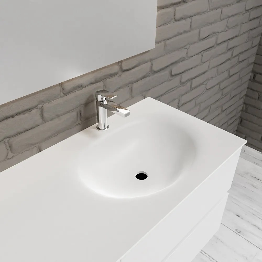 Zaro Sevilla Solid Surface badmeubel 120cm mat wit 1 kraangat spoelbak rechts 4 lades