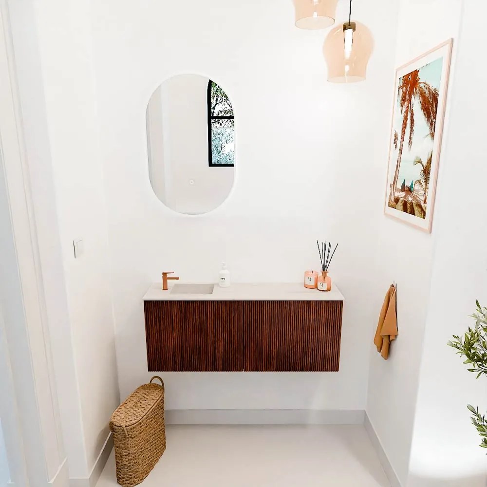 Mondiaz Joya DLux 100cm toiletmeubel ruby met wastafel faye links 1 kraangat meli