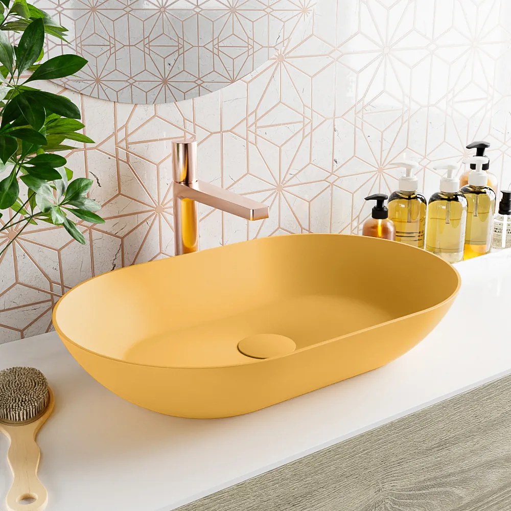 Mondiaz Onni Solid Surface waskom 55x35cm ocher