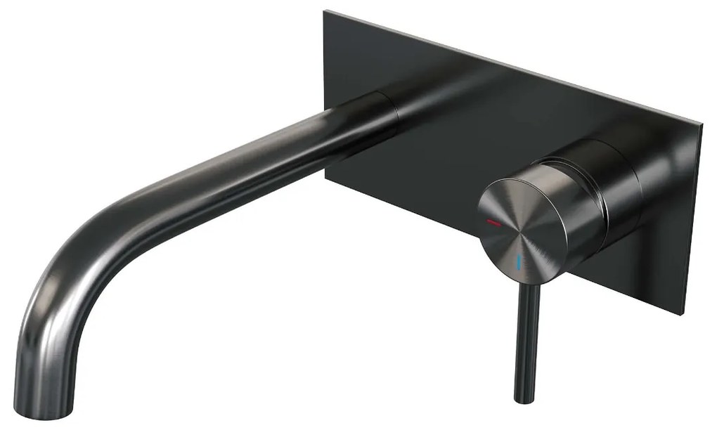 Brauer Gunmetal Edition ColdStart wastafelkraan inbouw gebogen uitloop met achterplaat model A1 gunmetal geborsteld PVD
