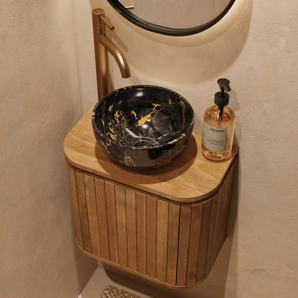 Livli Estrela toiletmeubel links 40cm ribbelfront met Athens Portoro Gold waskom