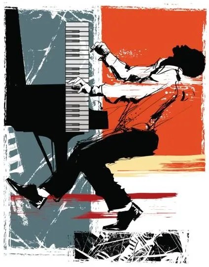 Ilustratie Jazz pianist on a grunge background, isaxar