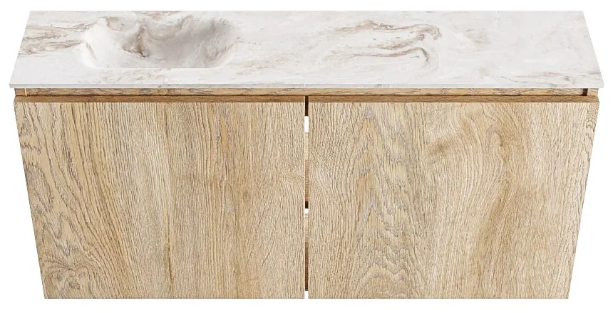 Mondiaz Ture DLux toiletmeubel 100cm washed oak met wastafel frappe links zonder kraangat