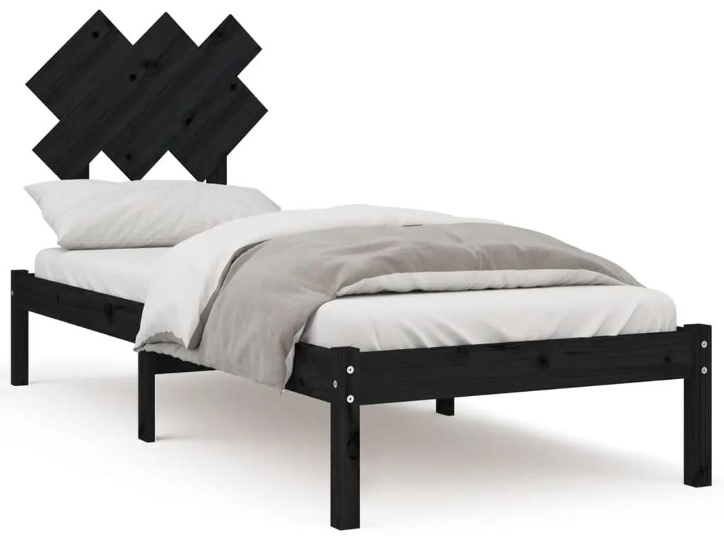 vidaXL Bedframe massief hout zwart 75x190 cm 2FT6 Small Single