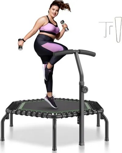 VEVOR Opvouwbare Mini Trampoline Fitness Rebounder 1384 mm 205 kg Laadvermogen Trainingstrampoline, Rebounder Trampoline Tuintrampoline met 3-niveau hoogteverstelbare schuimrubberen handgreep en 44 spanbanden