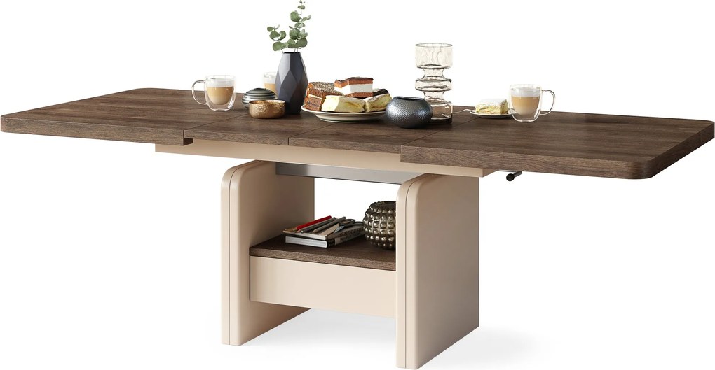 LEXUS verrijdbare koffietafel, met heffunctie, bruin eiken / beige