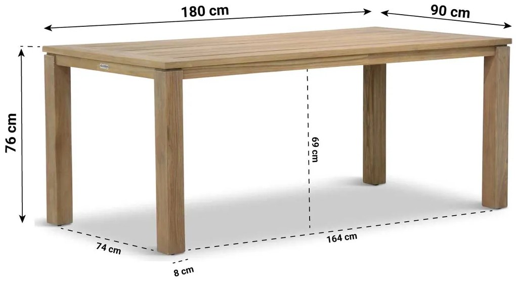 Dining Tuintafel rechthoekig 180 x 90 cm Teak Old teak greywash Bristol