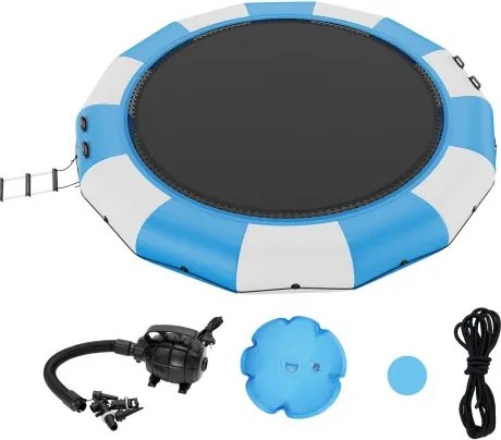 VEVOR Opblaasbare watertrampolineladder, waterdicht, slijtvast, duurzame watertrampoline met 4,57 m springoppervlak, springplatform voor waterparkzwembadtrampoline, draagvermogen 360 kg, blauw en wit