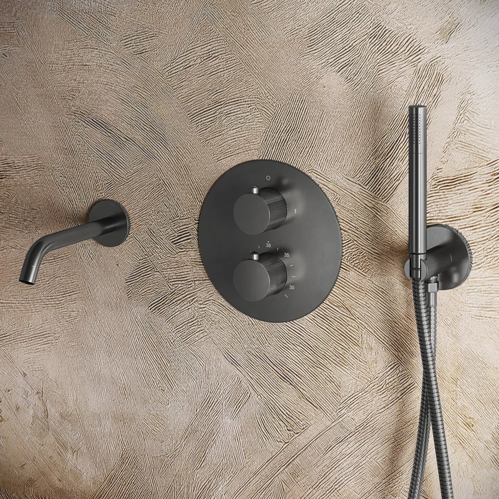 Saniclear Iron Curved rond inbouw thermostaat met inbouwdeel verouderd ijzer - gunmetal