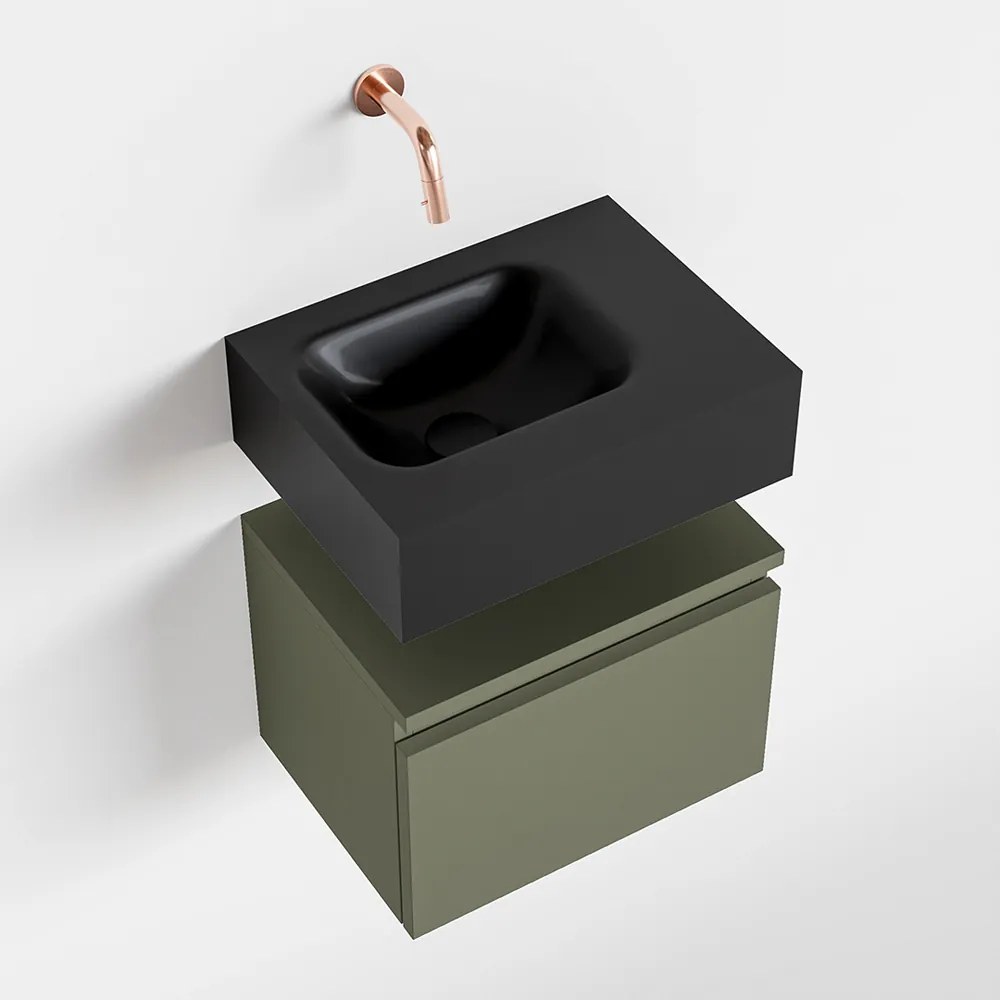 Mondiaz Andor toiletmeubel 40cm army met zwarte wastafel links zonder kraangat