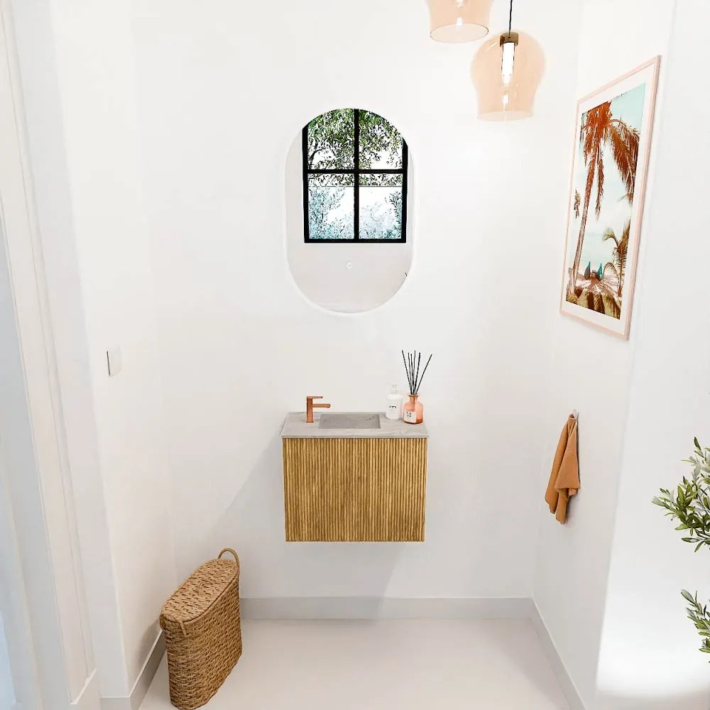 Mondiaz Joya DLux 50cm toiletmeubel oak met wastafel faye links 1 kraangat glace
