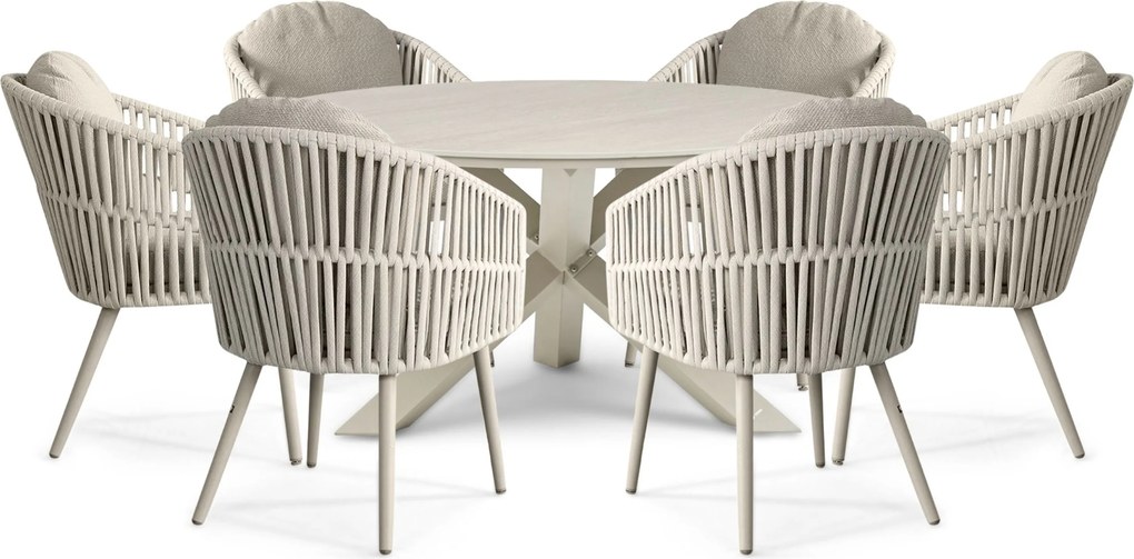 Tuinset Ronde Tuintafel 6 personen 150 cm Rope Zand/Beige Santika Furniture Santika