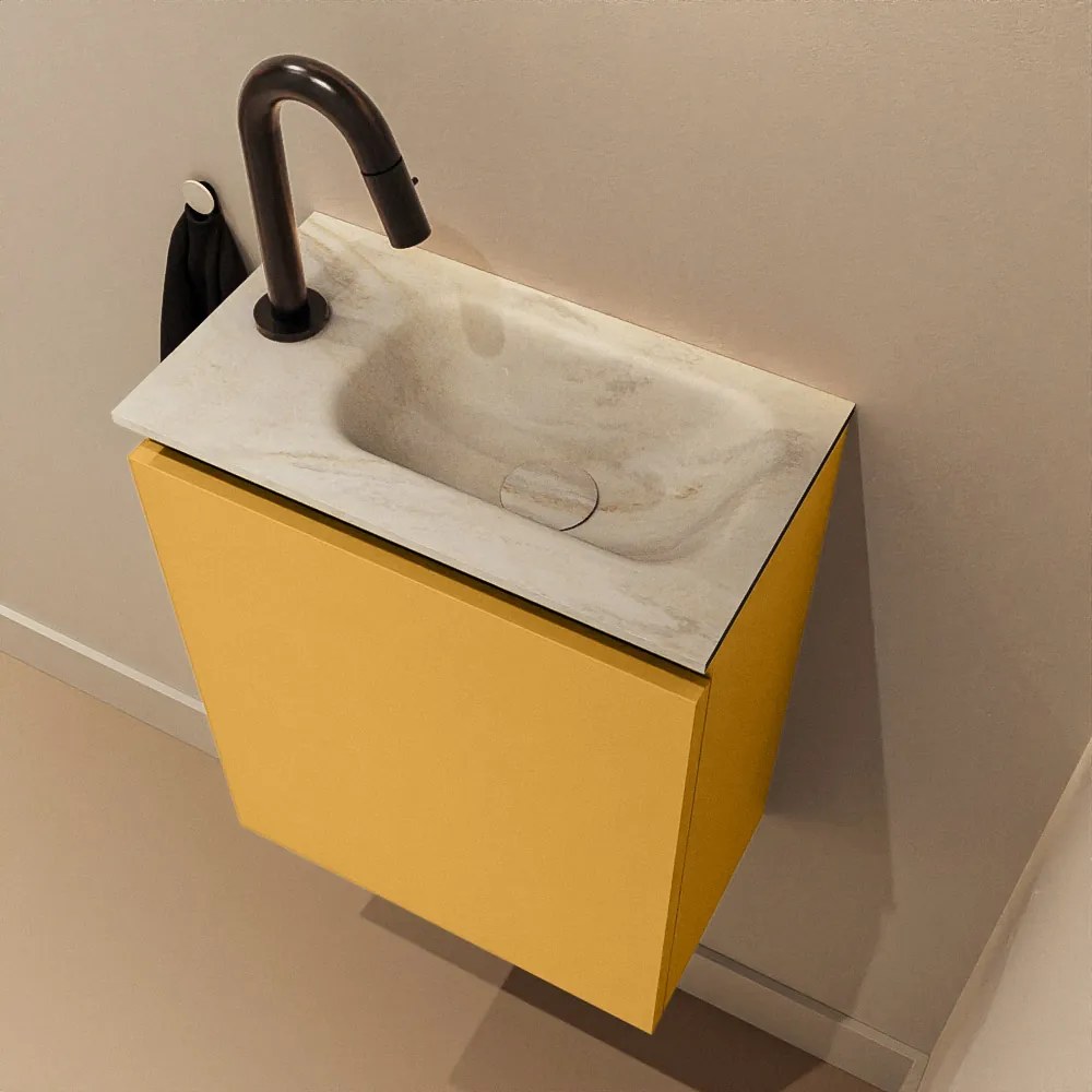 Mondiaz Ture DLux toiletmeubel 40cm ocher met wastafel ostra rechts met kraangat