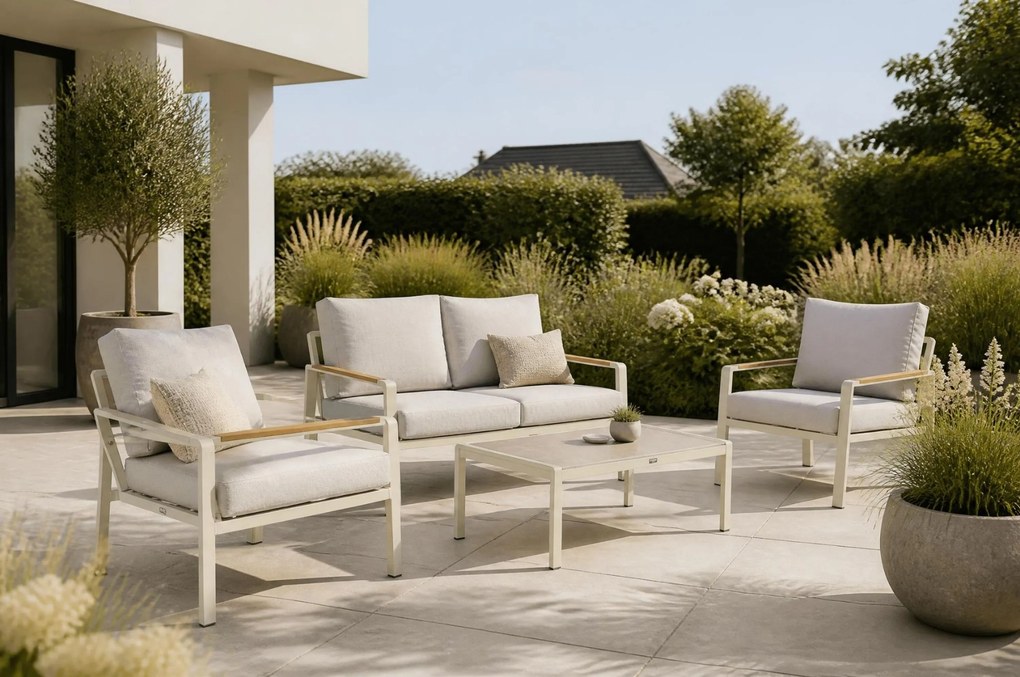 Stoel en Bank Loungeset 4 personen Aluminium Zand/Beige Domani Furniture Leaf