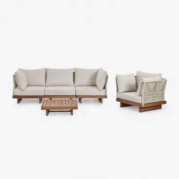 Dailin 3-delige Modulaire Bankset Met 2 Hoekstoelen, Salontafel En Fauteuil In Acaciahout Acacia Bruin - Sklum