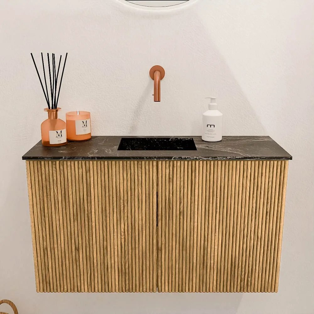 Mondiaz Joya DLux 70cm toiletmeubel oak met wastafel faye midden zonder kraangat lava