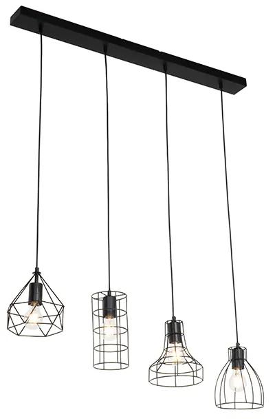 Eettafel / Eetkamer Industriële hanglamp zwart 4-lichts - Esva Industriele / Industrie / Industrial E27 Binnenverlichting Lamp