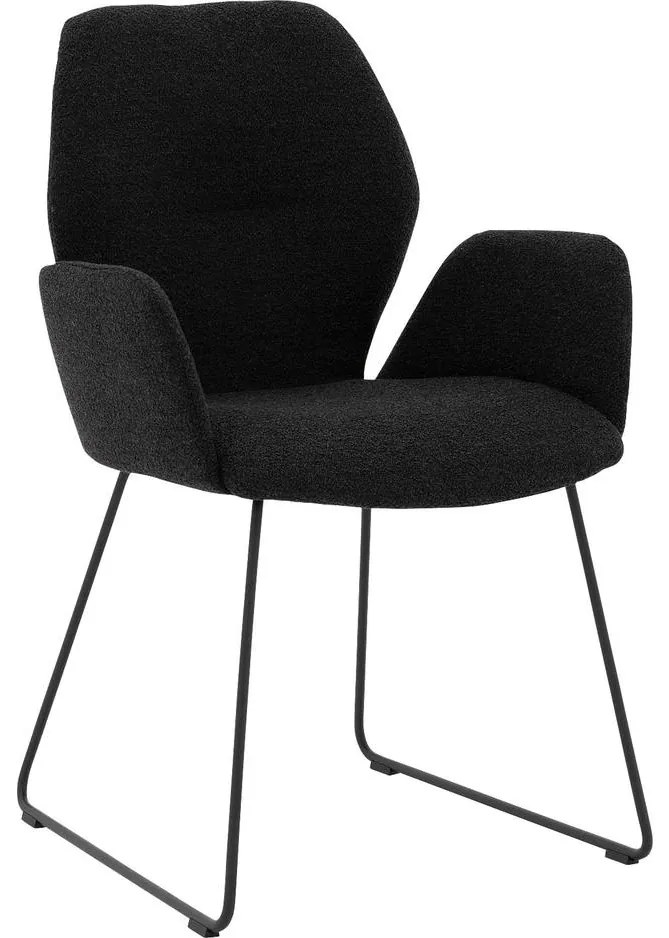 Goossens Eetkamerstoel Hera grijs stof met armleuning, modern design