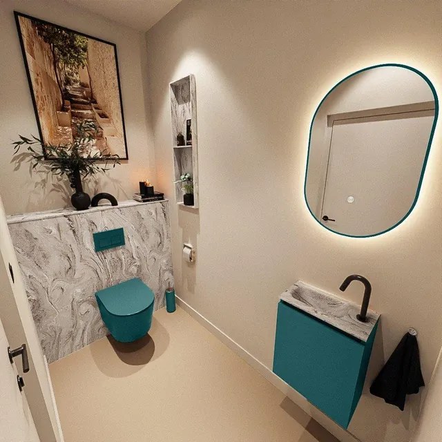 MONDIAZ TURE-DLUX 40cm toiletmeubel Smag. EDEN wastafel Glace positie links. Met 1 kraangat. TUREDX40SMAL1GLA