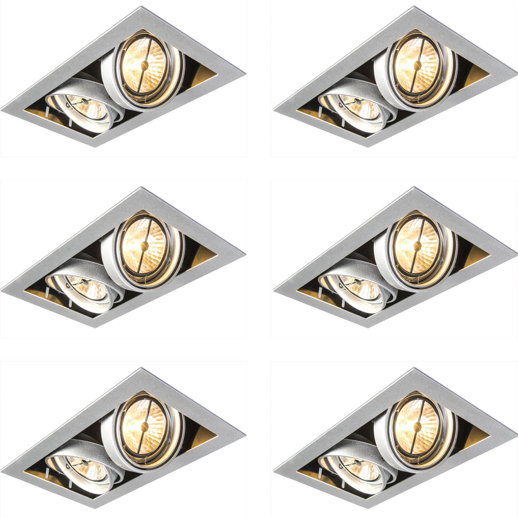 Set van 6 inbouwspots staal AR111 verstelbaar 2-lichts - Oneon