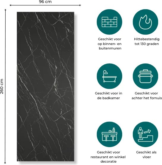 SPC Marmer Wandpaneel MAT Nero 260x96x0.3cm | Badkamer Wandpanelen
