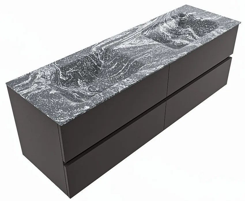 Mondiaz Vica DLux badmeubel 150cm dark grey 4 lades met wastafel lava dubbel 2 kraangaten