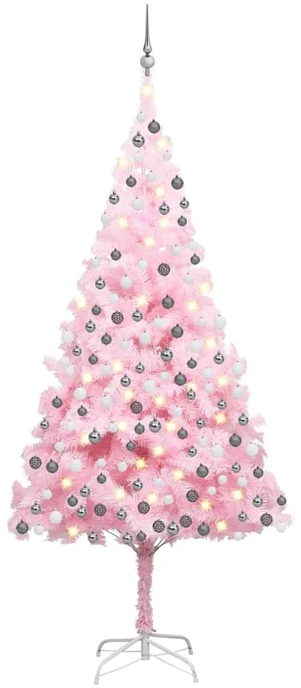 vidaXL Kunstkerstboom met LED's en kerstballen 210 cm PVC roze