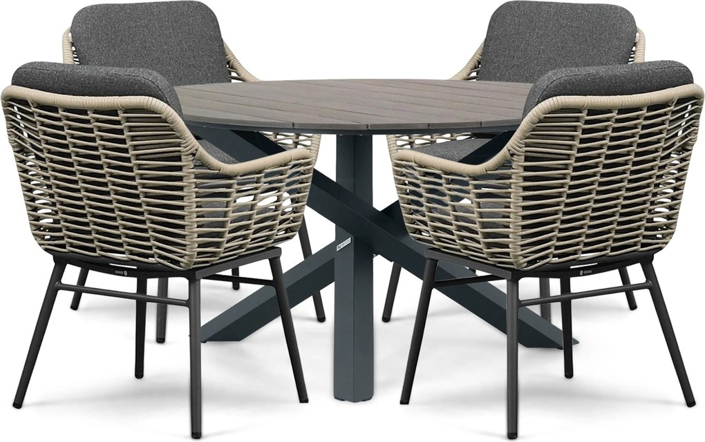 Tuinset Ronde Tuintafel 4 personen 125 cm Rope Grijs Coco Antoni/Ancona