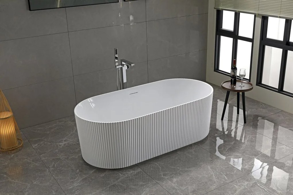 Aqualine Turia vrijstaand bad ribbel wit acryl 170x80cm