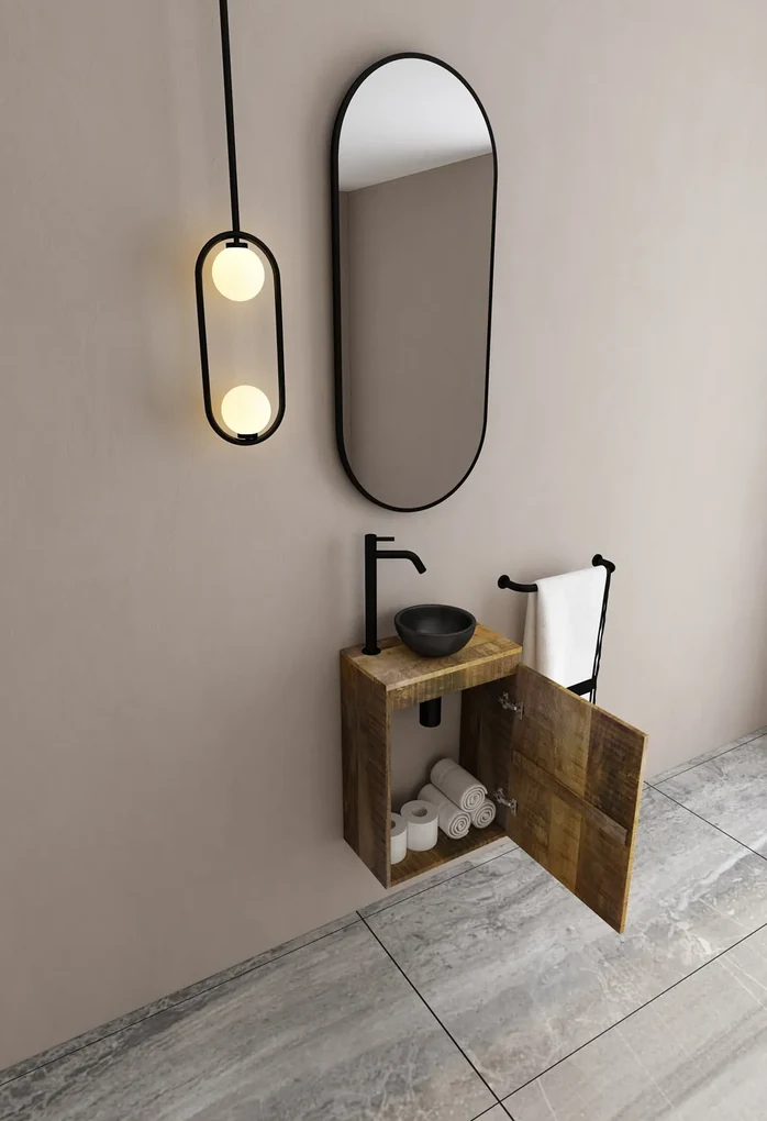 MD Interior Bello toiletmeubel mangohout met zwarte waskom rechts