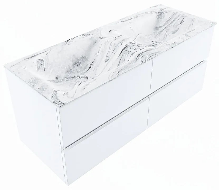 Mondiaz Vica DLux badmeubel 120cm talc 4 lades met wastafel glace dubbel 2 kraangaten