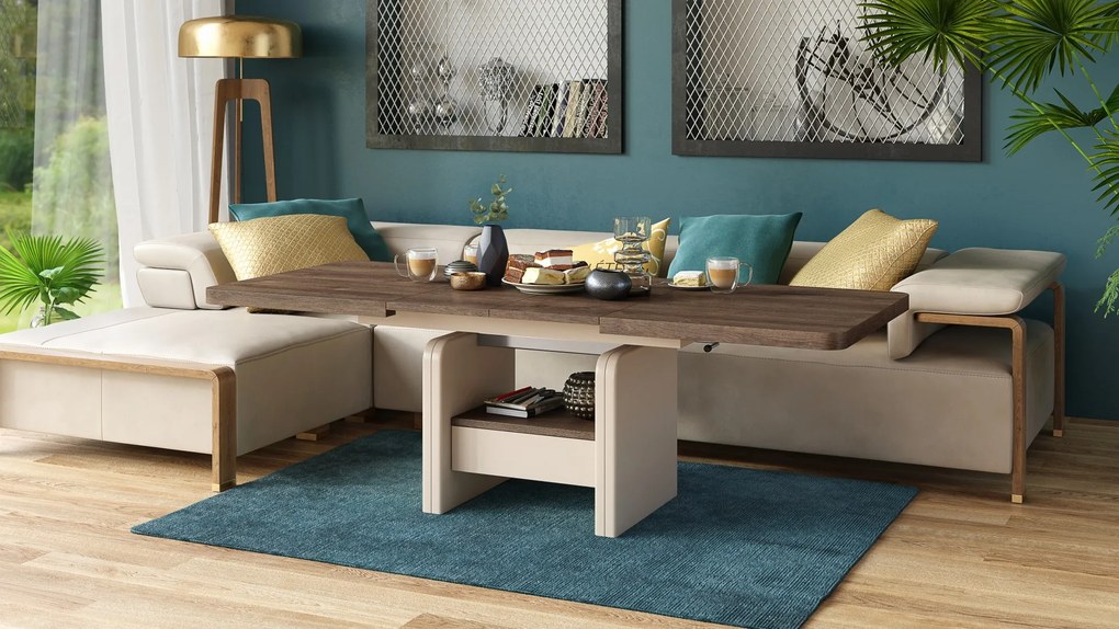 LEXUS verrijdbare koffietafel, met heffunctie, bruin eiken / beige