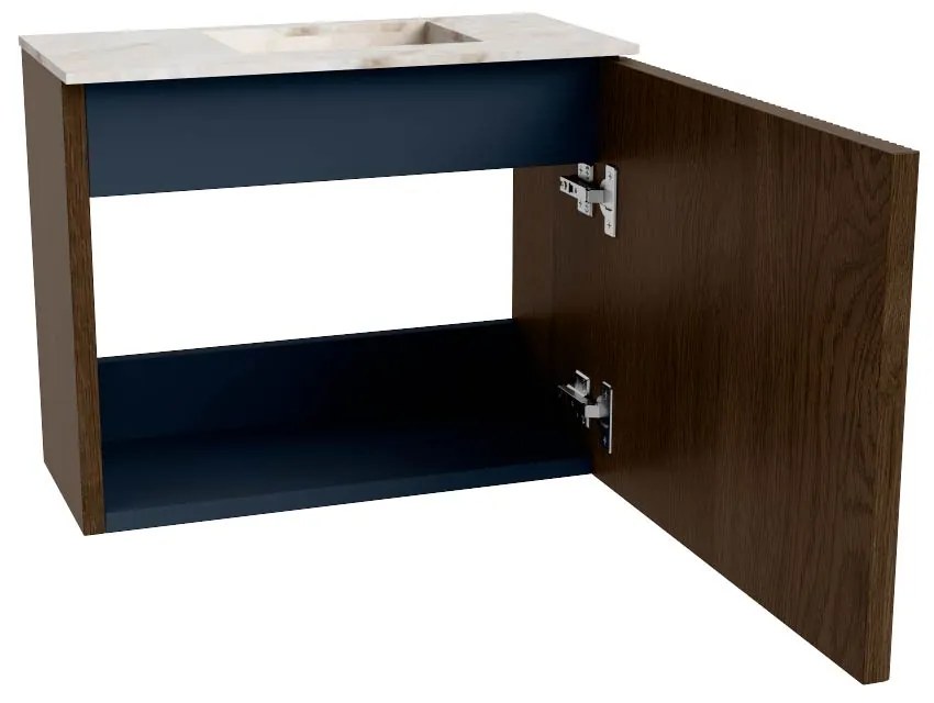 Mondiaz Joya DLux 50cm toiletmeubel walnut met wastafel faye rechts zonder kraangat frappe