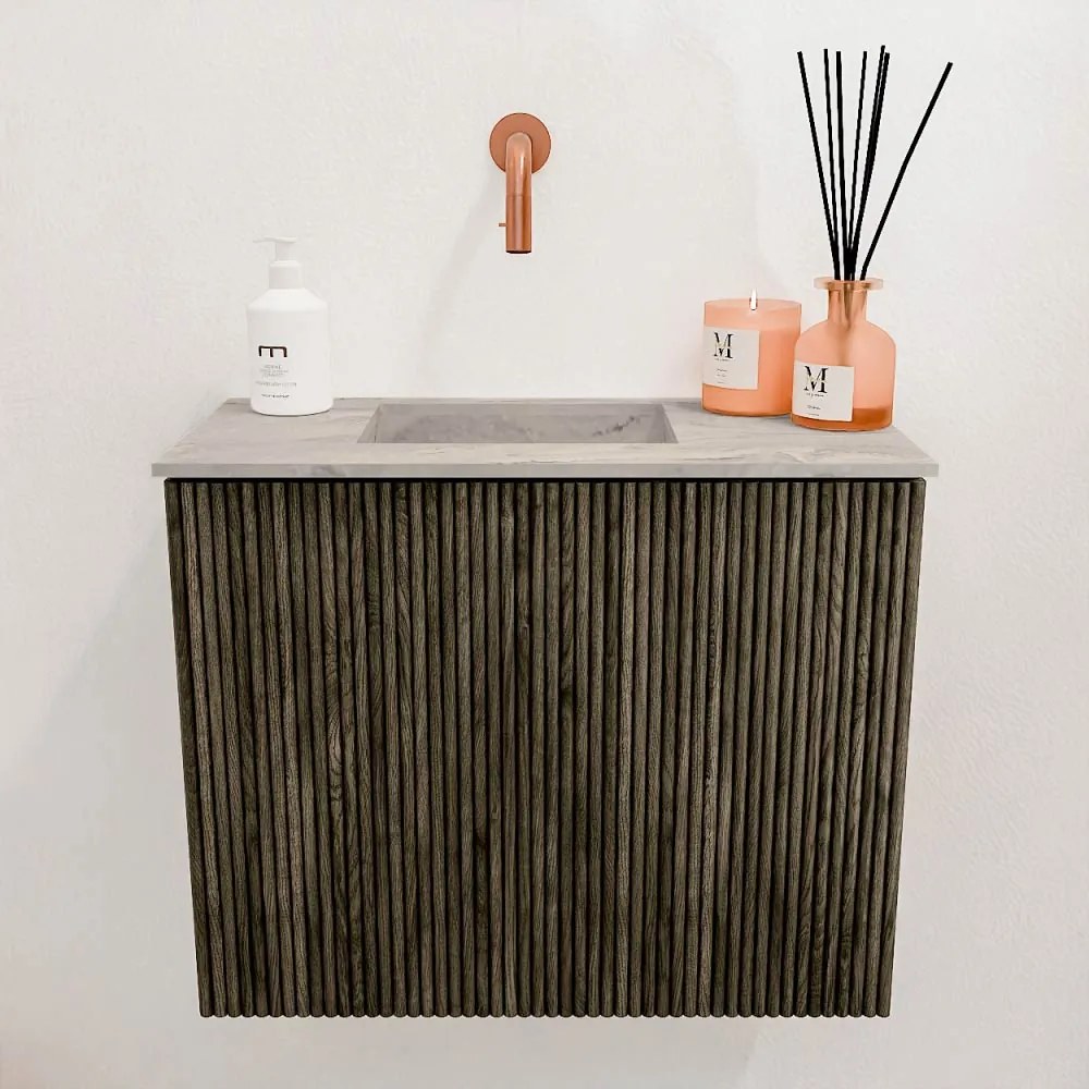Mondiaz Joya DLux 50cm toiletmeubel shadow met wastafel faye links zonder kraangat glace