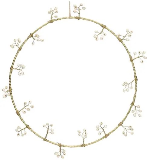 Krans witte besjes, messing, 23 cm