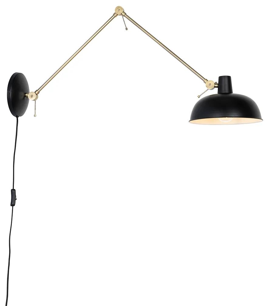 Retro wandlamp zwart met brons - Milou Retro E27 Binnenverlichting Lamp