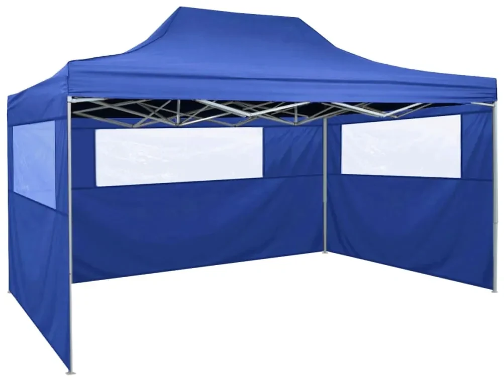 vidaXL Partytent met 3 zijwanden inklapbaar 3x4 m staal blauw