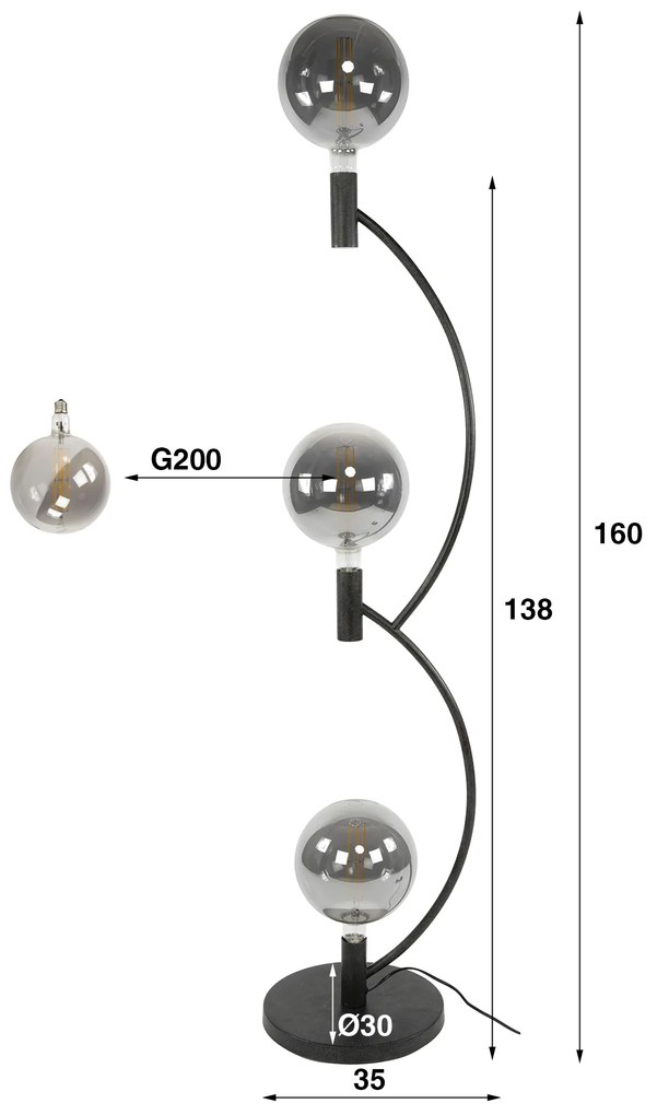 Vloerlamp Bolvormige Lichtbronnen Zwart