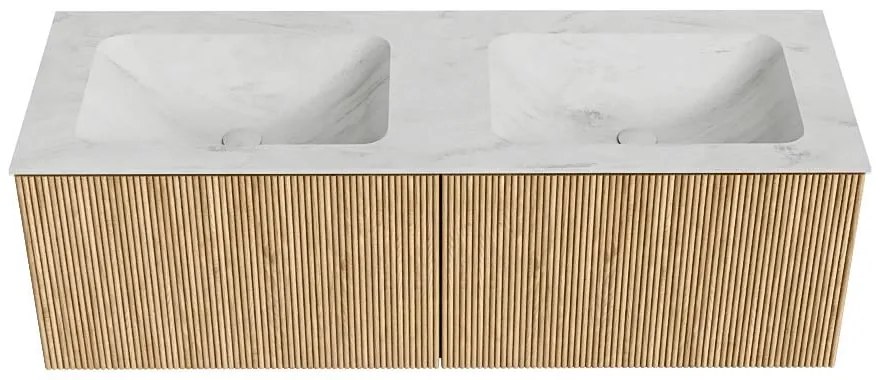 Mondiaz Kurve-dlux 130cm badmeubel oak met 2 lades en wastafel leaf dubbel 2 kraangaten opalo