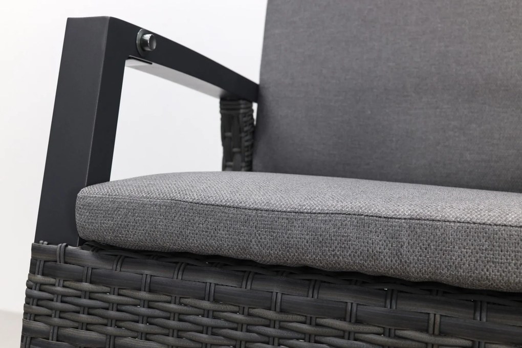 Darwin/Kings 6-persoons wicker verstelbare tuinset 220x100 cm. - Antraciet/Houtlook