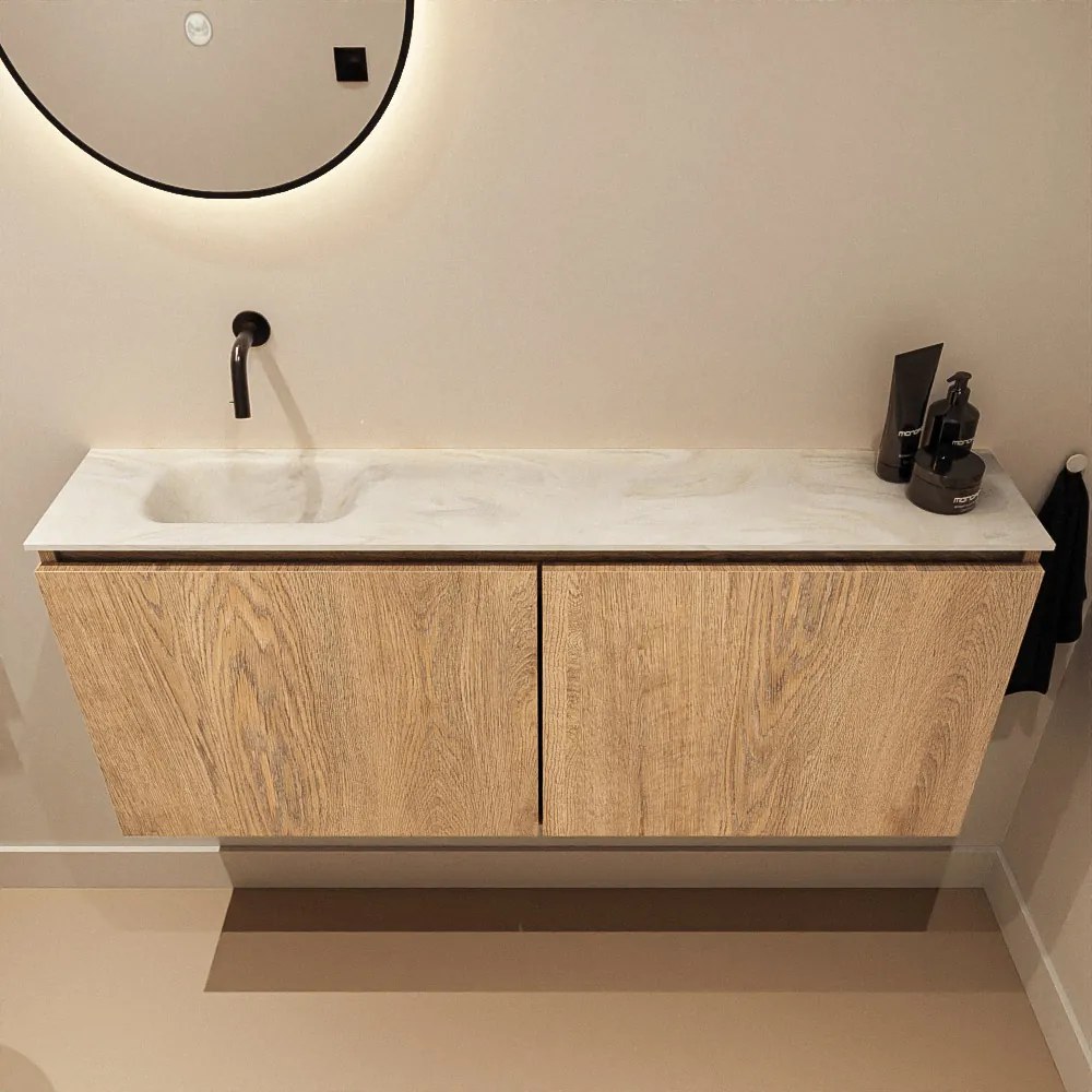 Mondiaz Ture DLux toiletmeubel 120cm washed oak met wastafel ostra links zonder kraangat