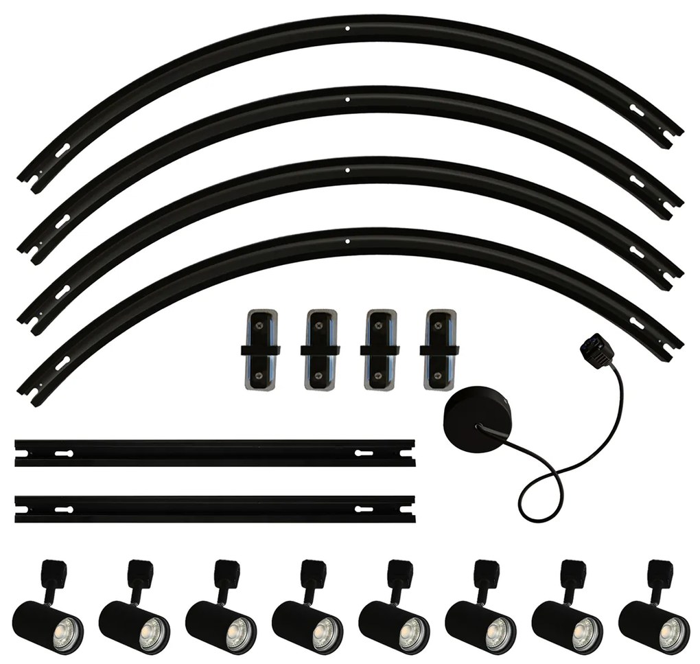 Modern railsysteem met 8 Spot / Opbouwspot / Plafondspots zwart 1-fase ovaal 200cm - Iconic Jeana GU10 Binnenverlichting Lamp