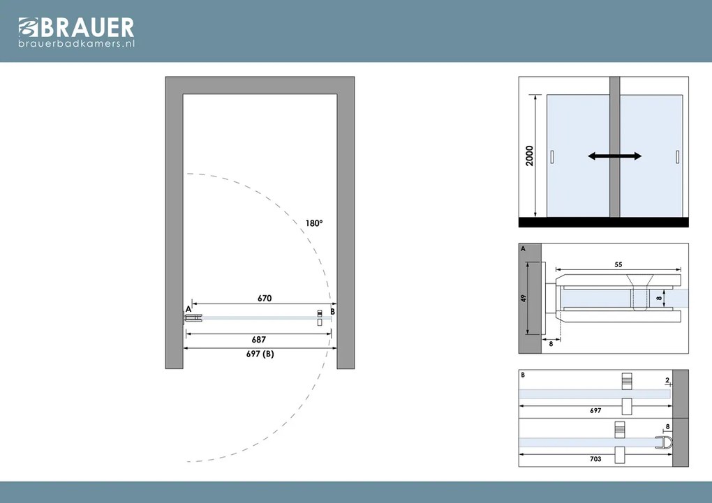 Brauer Void profielloze nisdeur 70cm koper geborsteld PVD