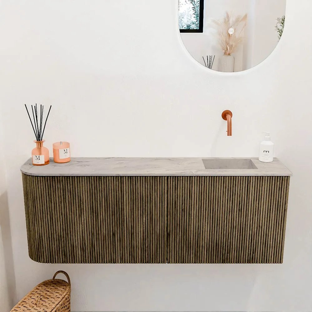 Mondiaz Joya DLux 110cm toiletmeubel ronding links dusk met wastafel faye rechts zonder kraangat glace