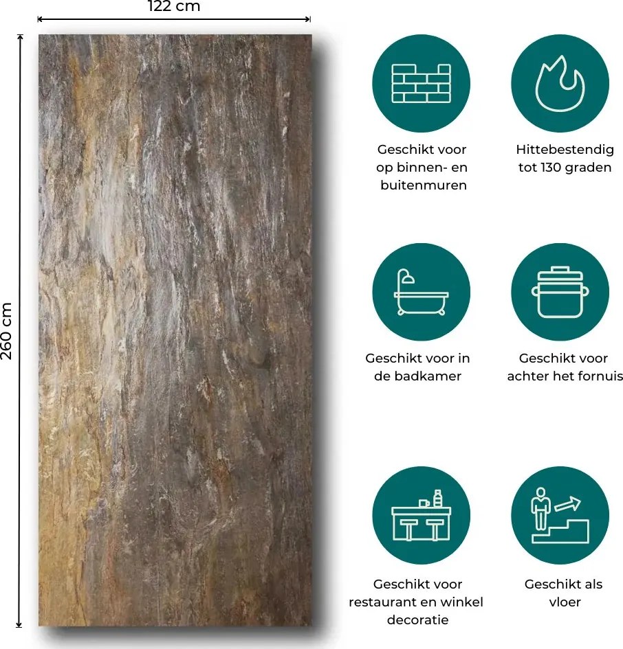 Natuursteen Wandpaneel Copper 260x122x0,2cm | Paneli Natuursteen Wandpanelen